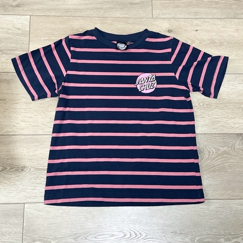 Santa Cruz Cribble Dot Navy & Pink Striped Boxy Tee